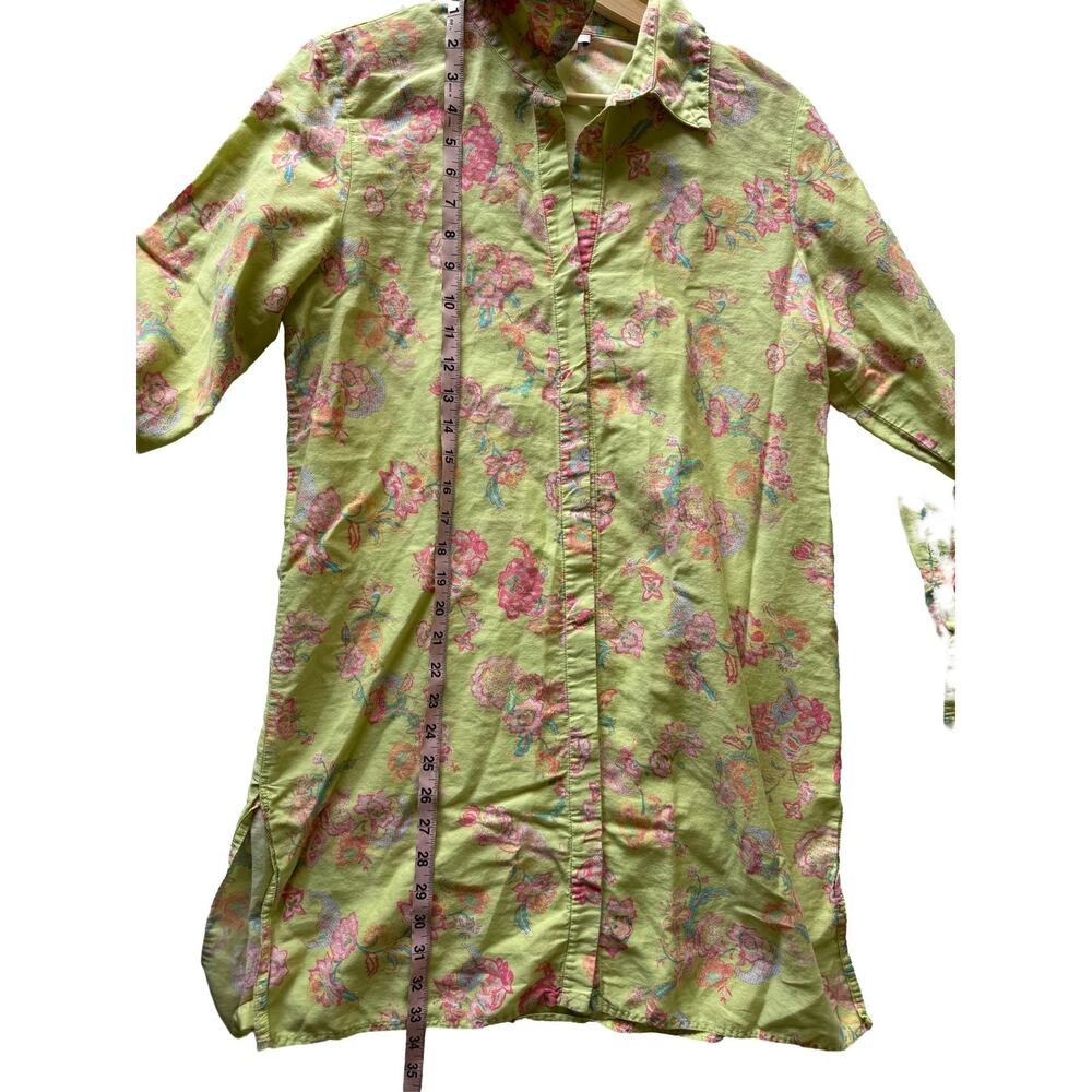 Natori Women's M Green Floral Paisley Tunic Blouse Long Sleeve Button Top - Picture 9 of 12